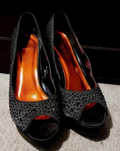 MichaelAngelo Stilettos Peyton Studded Peep-Toe Platform Size 9 Sexy Black - Picture 1 of 6