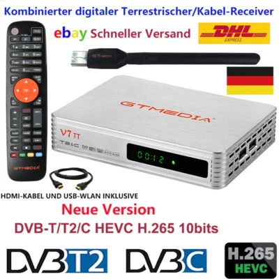 GTMEDIA FULL HD DVB-T2 DVB-C Terrestrischer Receiver H.265 inkl. HDMI +USB WIFI - Bild 1 von 4