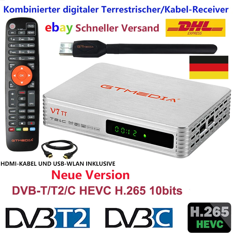 GTMEDIA FULL HD DVB-T2 DVB-C Terrestrischer Receiver H.265 inkl. HDMI +USB WIFI - Bild 1 von 4