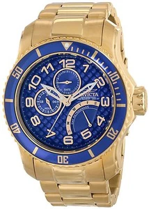 Invicta 15342 Pro Diver 18K Gold Plated SS Blue Textured Dial Men's Watch  - Picture 1 of 4
