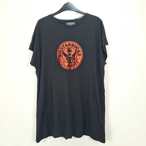 Primark Black T-shirt 2nd Starbucks to the Right Size UK 14 16 - Picture 1 of 4