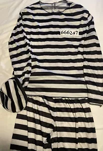 One Size Adult Prisoner Jailbird Unisex Black/White Stripe Halloween Costume F5 - Picture 1 of 9