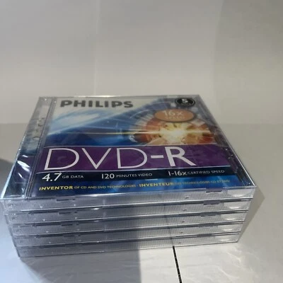 Philips DVD-R 120min 1-16x Speed Pack of 5 New & Sealed - Image 1 of 3