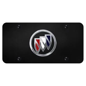 Buick Tri Color Logo License Plate (Chrome on Black) - Picture 1 of 2