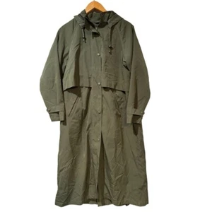 LL Bean Vintage Trench Coat w Hood Women’s Petite Small Zip Snap Vent Green - Picture 1 of 3