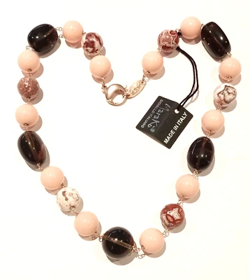 Collana in argento 925 rose',  bamboo rosa, quarzo fume' e diaspro - Immagine 1 di 4