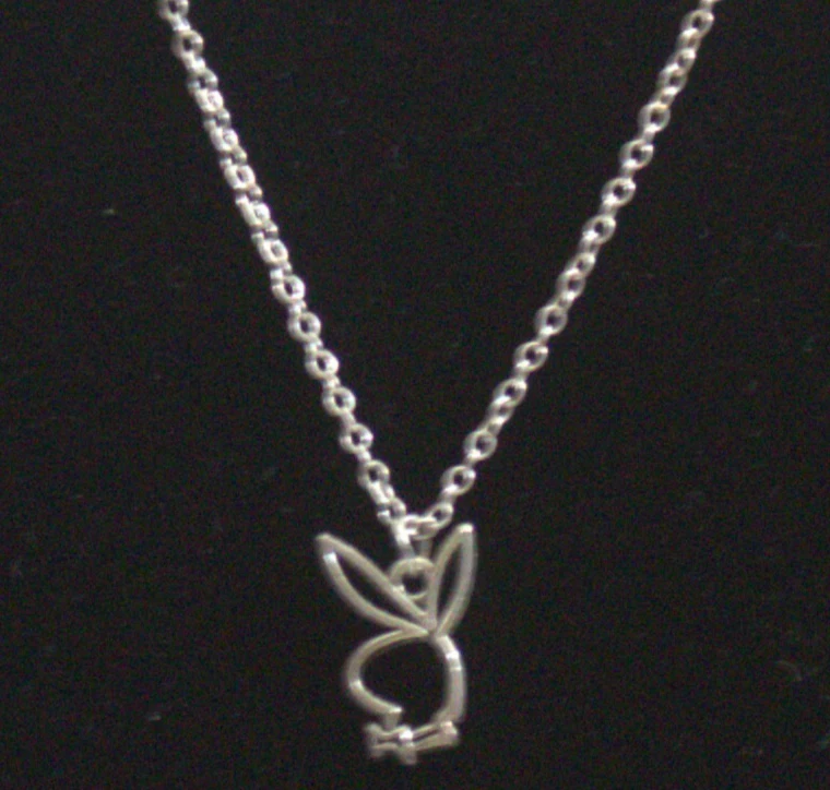Mini collar colgante Playboy de plata antigua de 10x16 mm con cadena Rolo de 20" picante Foto 1 de 1