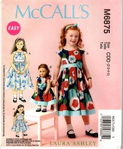 McCalls M6875 Laura Ashley Niñas y 18" Vestido Muñeca Patrón de Costura Talla 2-5 Sin Cortar - Imagen 1 de 2