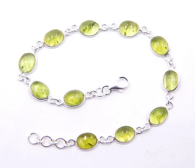 5.80 Gm 925 Sterling Silver Natural Peridot Cab Gemstone Handmade Bracelet 7.25" - Image 1 of 4