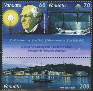 Bloque de 3 estampillas postales Vanuatu #709a Thomas A. Edison 1997 MLH - Imagen 1 de 1
