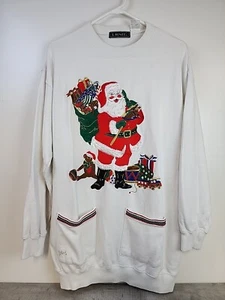 Vintage 90s Christmas Sweatshirt Women's Extra Large White Grandmacore Santa - Picture 1 of 7