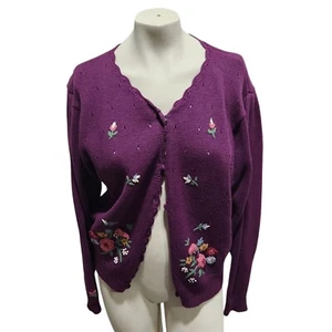 New Look Vintage Dainty Cottagecore Deep Purple Floral Embroidered Cardigan - Picture 1 of 5