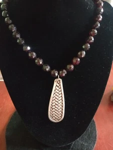 Vintage Beaded Sterling Silver Pendant Necklace - Picture 1 of 10