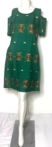 AFRICAN Damen Multigrün Druck Strass kurzärmelig 2 Taschen gerade Kleid - Bild 1 von 6