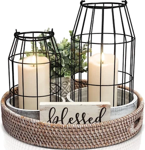 Rustic Farmhouse Lantern Decor Set of 2 - Stylish Decorative Lanterns for Your L - Picture 1 of 12