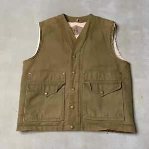 Woolrich Vest Men's Medium Brown Canvas Sherpa Lined Button Up Chore Pockets - Picture 1 of 11
