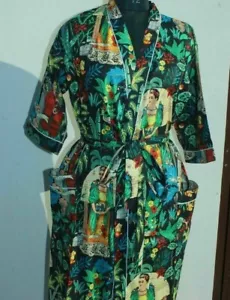 Cotton Kimono Frida Khalo Kimono Black Bath Robe Indian Robes Night Maxi Gown - Picture 1 of 4
