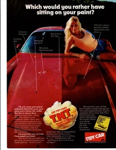 Anuncio sellador de coche TNT Tidy Cars 1980 vintage ~ modelo rubio de coche deportivo rojo - Imagen 1 de 1