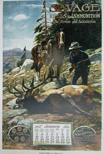 The SAVAGE Rifle and Ammunition Elk Hunter ad Vintage poster art - Picture 1 of 1