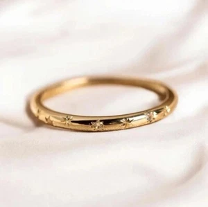 Gold Plated Star Engraved Ring | Dainty Diamond Band | Celestial Stacking Ring - Picture 1 of 5