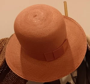 Kenzo Paris 1980s Red Label Designer Vintage Straw Hat Coral Pink High Crown - Picture 1 of 11