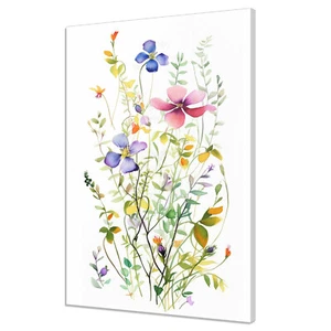 Schöne wilde bunte Blumen Aquarell modernes Design Leinwanddruck Wandkunst - Bild 1 von 7