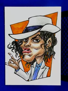 MICHAEL JACKSON CRAZY CARICATURES HAND DRAWN SKETCH CARD 1/1 T.BREYER UNIQUE - Picture 1 of 2