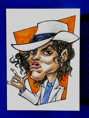 MICHAEL JACKSON CRAZY CARICATURES HAND DRAWN  SKETCH CARD  1/1 T.BREYER UNIQUE - Image 1 of 2