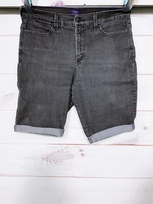 NYDJ Womens Denim Shorts Size 14 Black Flat Front High Rise Cuffed Stretch - Image 1 of 4