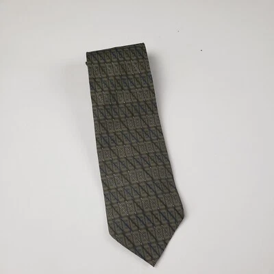 Martin Wong Collection Neck Tie 100% Silk Hand Made Black Tan Geometric. - Image 1 of 4