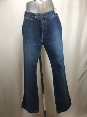 ZENA 2 BOLSILLOS PARA MONEDAS Remache Corte en la Cintura AZUL JEANS Pierna Recta Ancha Lavado Medio Foto 1 de 4