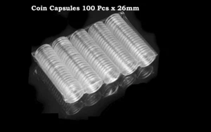 100 CÁPSULAS DE ALMACENAMIENTO DE MONEDAS 26 mm* GRAN CALIDAD* VENDEDOR DE EE. UU. - Imagen 1 de 1