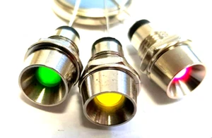 CHROME BEZELD LED HOLDERS WITH 5MIL LED (T1 3/4) GREEN/RED/YELLOW/ PACK OF 3 - Picture 1 of 3
