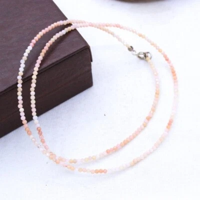 Dainty 2-3 毫米粉红色蛋白石刻面圆形宝石珠项链 18 英寸女孩和女士 — 第 1/4 张图片