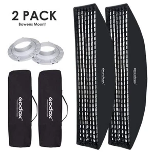 2x Godox 35x160cm Bowens Mount Strip Softbox + Grid For Strobe Flash Head Studio - Picture 1 of 9
