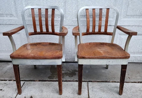 A PAIR of Original Shaw-Walker Aluminum & Maple Industrial Side Chairs 1950/60's Cover