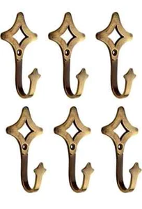 BRASS HOOK 6 PIECE DIMOND SHAPE - WALL MOUNT - UNIQUE HOOK FOR HANGING - Bild 1 von 4