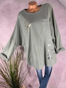 LÄSSIGES oversize sweat Shirt  Italy metallic Print SALBEI  42 44 46 - Bild 1 von 6