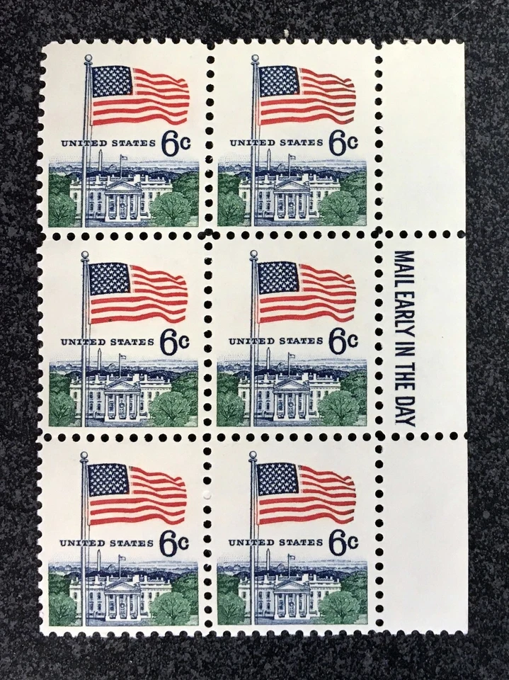 1968US #1338 6c Flag & White House - Mail Early Block of 6  Mint NH - Image 1 of 1