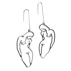 E0023 Silver Tone Art Female Lady Woman Nude Shape Design Drop Dangle Earrings - Picture 1 of 6