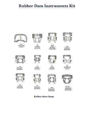 Dental Rubber Dam Instruments RESTORATIVE RESTORATION Clamps Set Of 12 CE • 9.85£