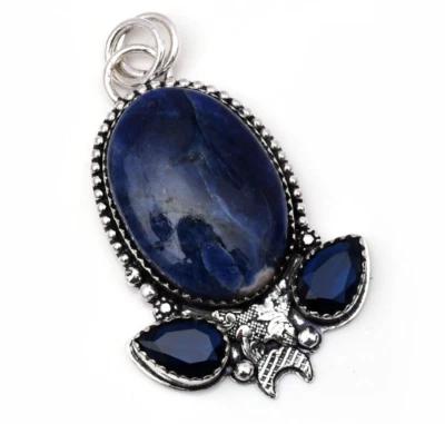 Pingente de joia feito à mão de pedra preciosa de prata esterlina 925 sodalita 2,15" - Imagem 1 de 4