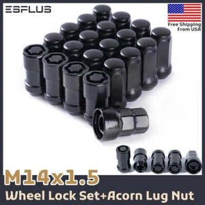 [24] Black M14x1.5 Wheel Lug Nut + Wheel Lock Fit Escalade SRX Ram Chevy Truck - Picture 1 of 13