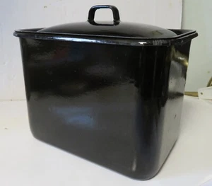 Vintage schwarze Emaillegeschirr Kühlschrank Boden Aufbewahrungsbox mit Deckel Emaille Behälter - Bild 1 von 8