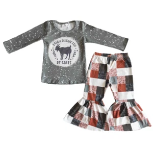 Girls Long Sleeve Bell Pants Set 2pcs Outfit Goat Print - Picture 1 of 1