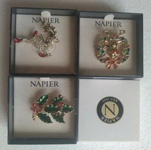 NAPIER EST. Jewelry Christmas Reindeers & Leaves Pin Brooch Broche 3 Pieces Lot - Picture 1 of 12