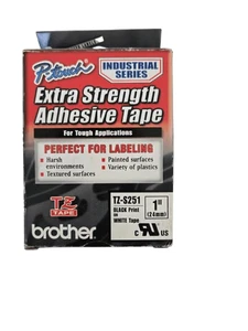 Brother TZS251 1" x 26.2 FT Black on White Super Strong Adhesive Tape OpenBox - Picture 1 of 3