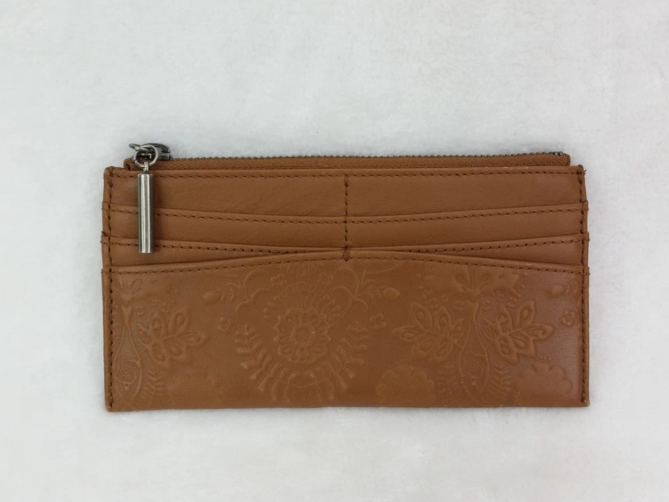 The Sak Neva Leather Large Card Wallet Slim Minimalist Brown Paisley - Image 1 of 4