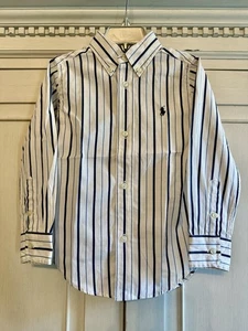 Polo Ralph Lauren Shirt Toddler White Blue Striped Button Down Long Sleeve Sz 3T - Picture 1 of 13