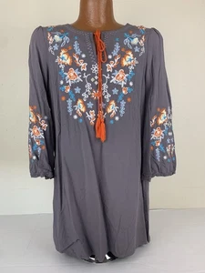 Túnica Vaquera Legend Damas Top Gris Naranja Turquesa Bordada Talla M Boho SW - Imagen 1 de 5